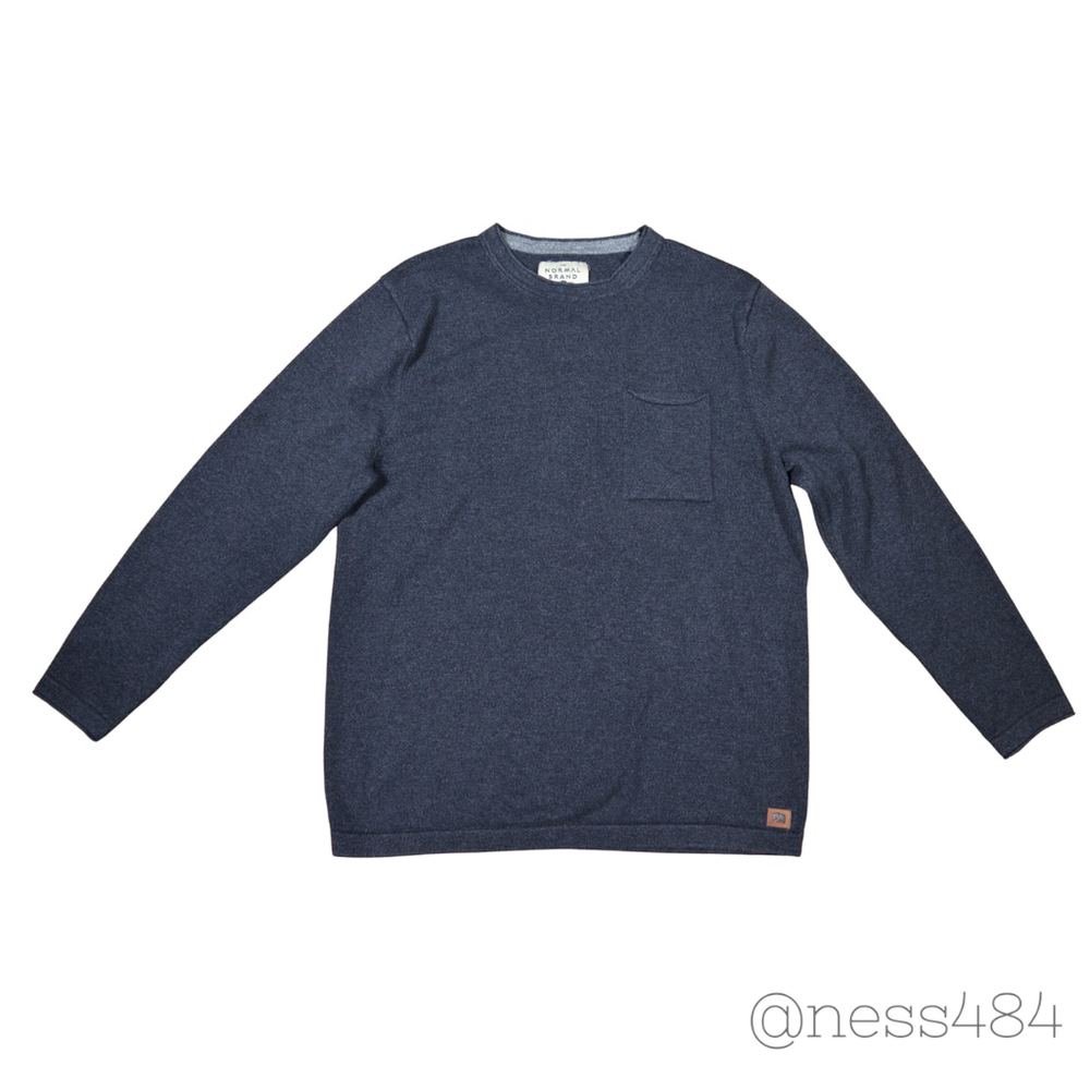 The Normal Brand Mens Crewneck Pocket Sweater Blue Heather‎ Size Large
